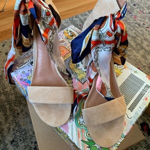 Jeffrey Campbell Lindsay Tan heels w/scarf ankle